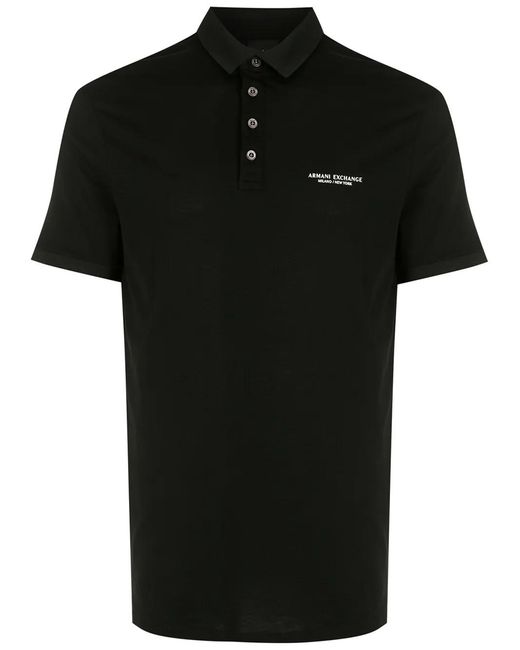 ARMANI EXCHANGE Black Logo-Print Polo Shirt for men