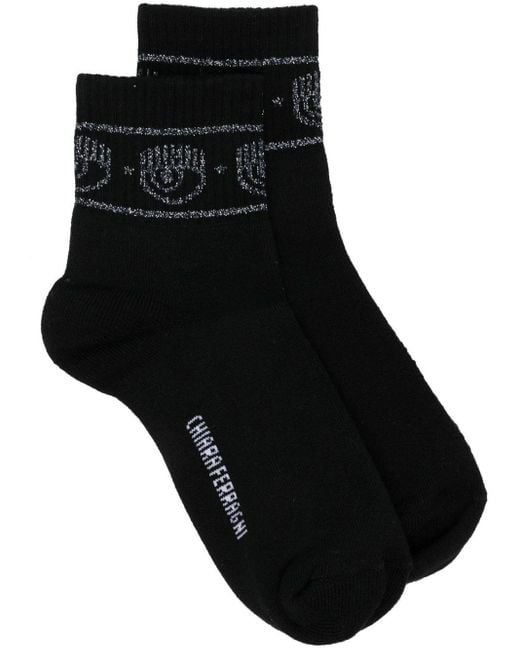 Chiara Ferragni Cotton Glitter Logo-trim Socks in Black | Lyst