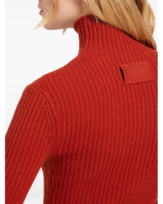 Maglione A Coste Con Collo Alto di Ports 1961 in Red