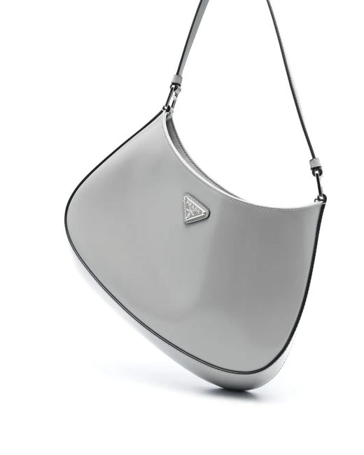 Prada Gray Cleo Brushed Leather Shoulder Bag