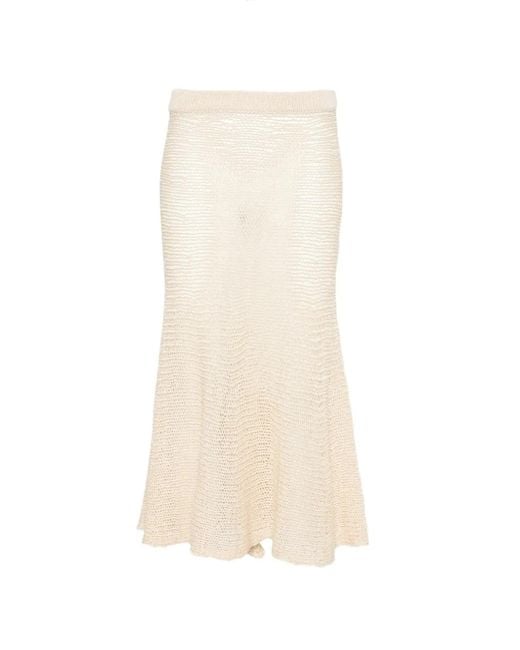 Khaite White Inaya Crochet-Knit Midi Skirt