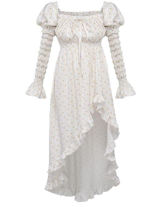 Sleeper White Floral-Print Midi Dress