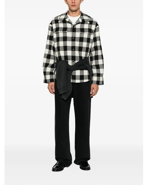 AMI Black Check-Pattern Flap-Pocket Overshirt for men