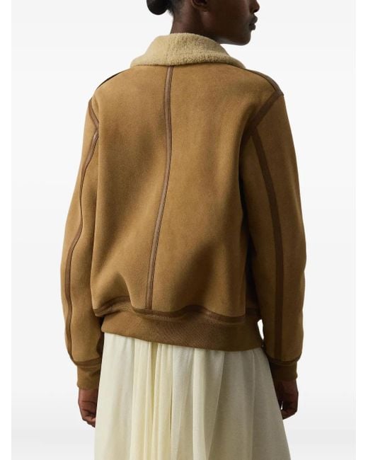 Ralph Lauren Brown Shearling-Collared Bomber Jacket