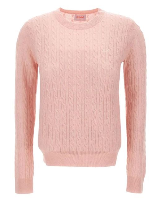 Sun 68 Pink Cable-Knit Sweater