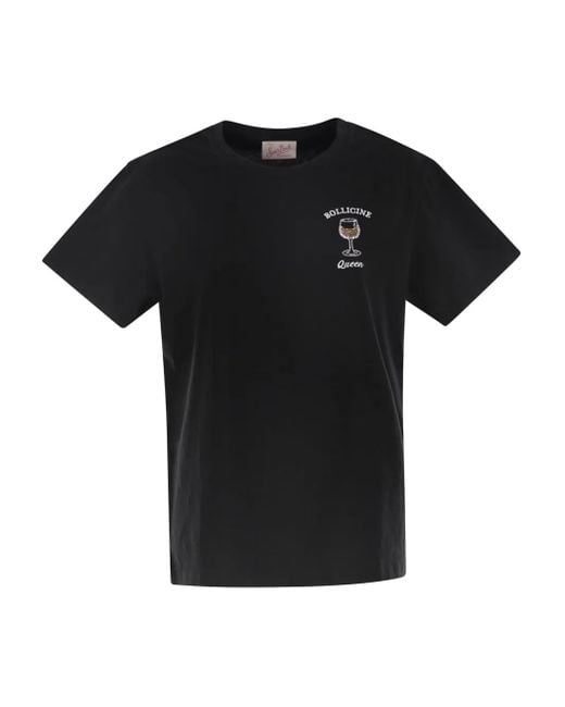 Mc2 Saint Barth Black Wine Glass-Embroidered T-Shirt
