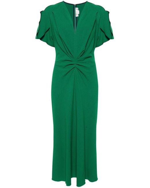 Victoria Beckham Midi-jurk Met Gesmockt Detail in het Green