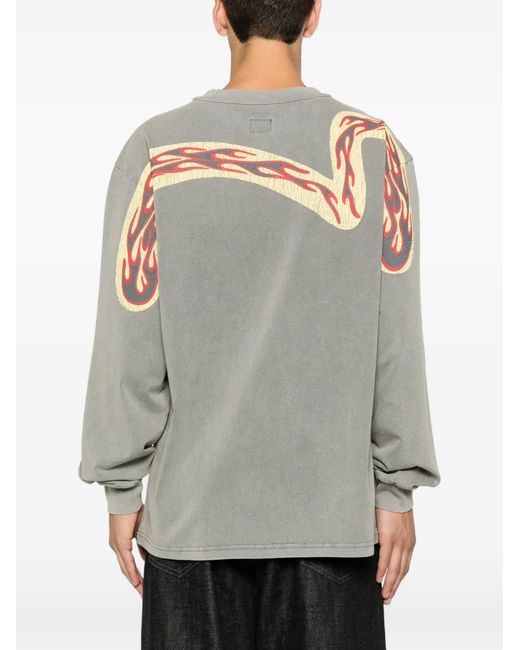 Evisu Gray Printed Long-Sleeve T-Shirt for men