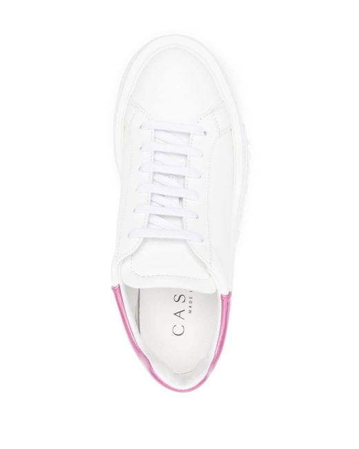 Casadei White Holographic-panel Leather Sneakers