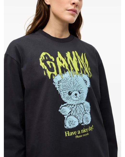 Felpa Con Stampa di Ganni in Black