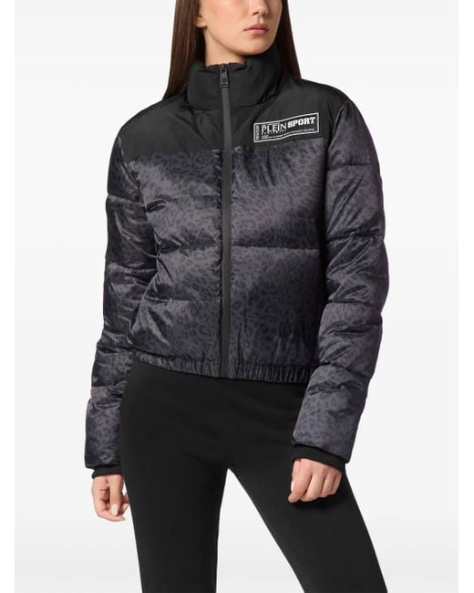 Philipp Plein Black Leopard-Print Puffer Jacket