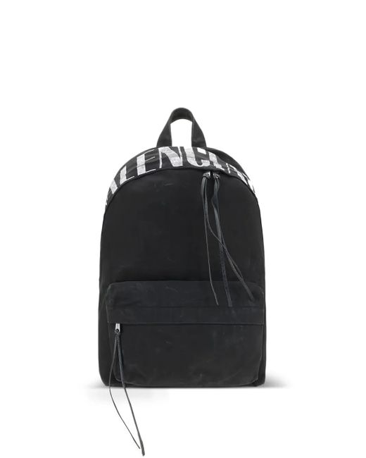Balenciaga Black Logo-Print Backpack for men