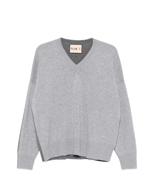 Plan C Gray V-Neck Colour-Block Cardigan