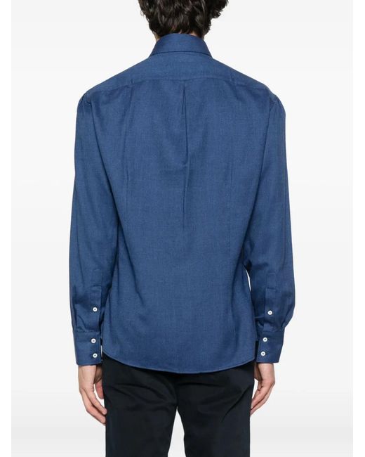 Brunello Cucinelli Blue Flannel Chevron Shirt for men