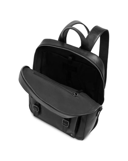 The Bridge Black Buckle-Detail Leather Backpack for men