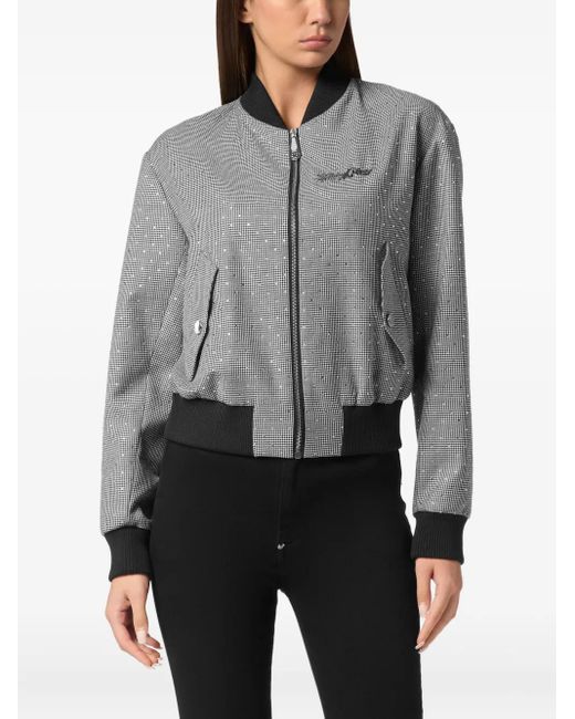 Philipp Plein Gray Cropped Bomber Jacket