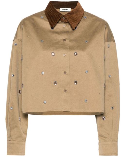 Sandro Natural Crystal-Embellished Cotton Shirt