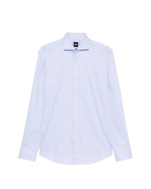 Boss White Micro-Pattern Long-Sleeve Shirt for men