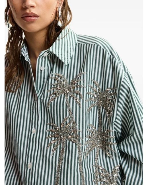 Essentiel Antwerp Blue Striped Sequin-Embellished Shirt