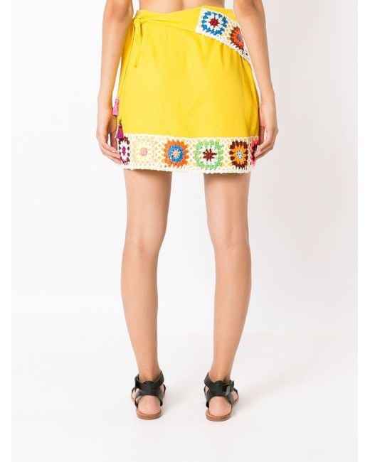 Olympiah Yellow Crochet Wrap-front Mini Skirt