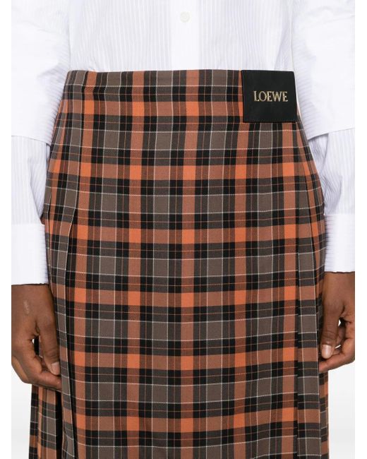 Loewe Geplooide Geruite Midi-Rok in het Brown