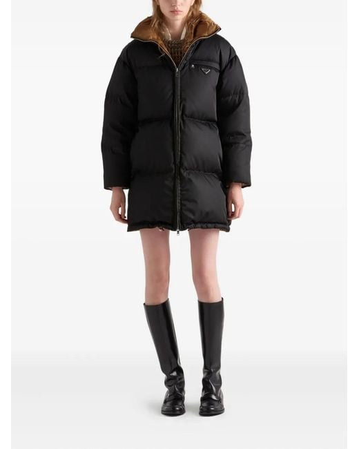 Prada Black Triangle-Logo Down Coat