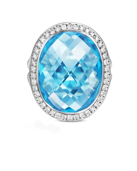David Yurman Albion Oval トパーズ&ダイヤモンド リング 21mm スターリングシルバー Blue