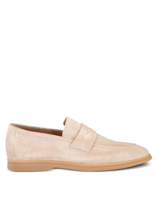 Eleventy Pink Perforated Suede Loafers for men