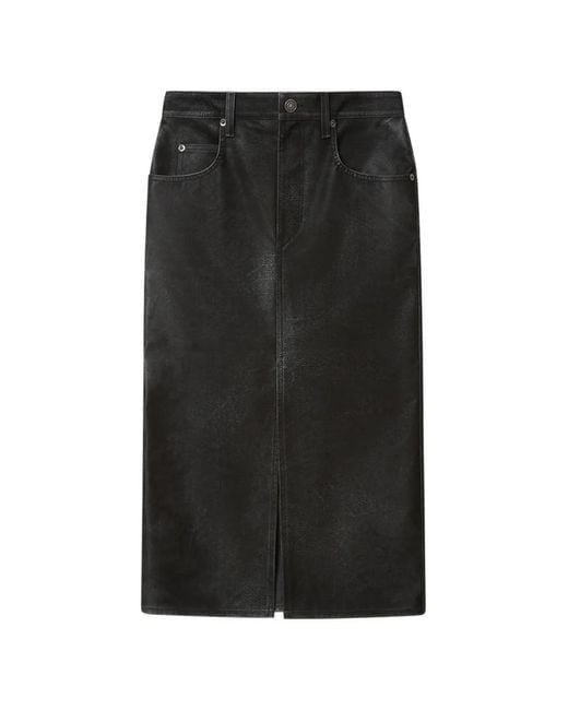 Isabel Marant Black Bisane Weathered-Effect Front-Slit Midi Skirt