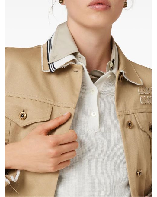 Miu Miu White Stripe-Detail Polo Top