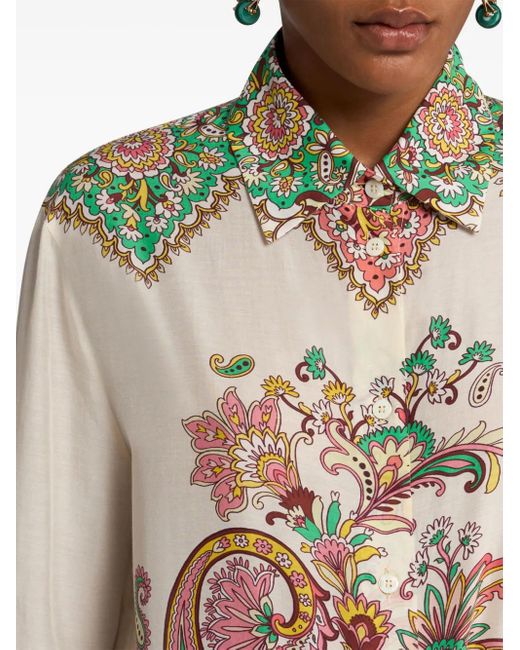 Camisa De Algodon Y Seda Estampada Etro de color White