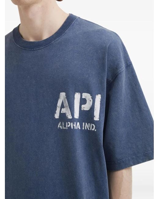 Alpha Industries Blue Logo-Print Cotton T-Shirt for men