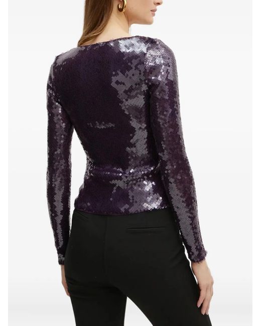 Bardot Purple Sequinned Tie-Neck Top