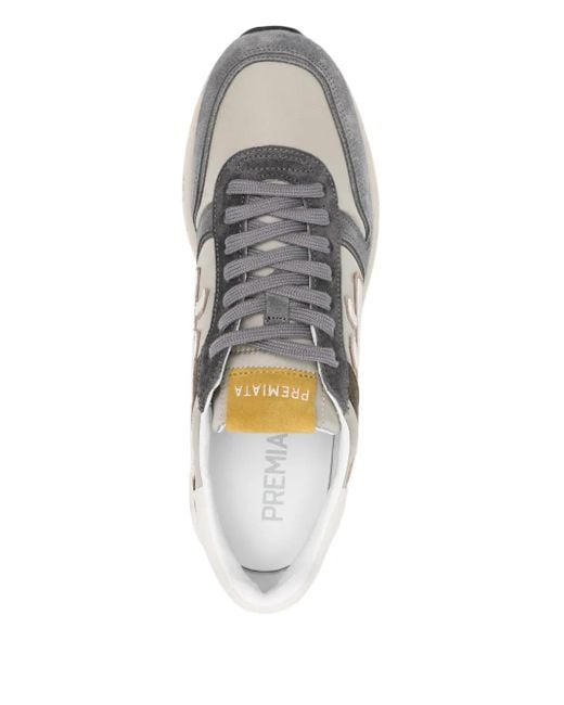 Premiata White Suede Panelled Low-Top Sneakers for men
