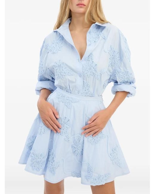 ROTATE BIRGER CHRISTENSEN Blue Floral-Appliqué Oversized Shirt