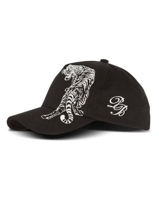 Balmain Black Tiger-print Cotton Baseball Cap for men