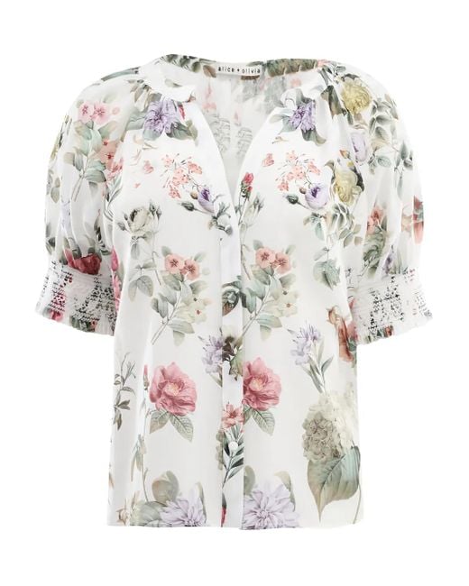 Alice + Olivia White Bluse mit Puffärmeln
