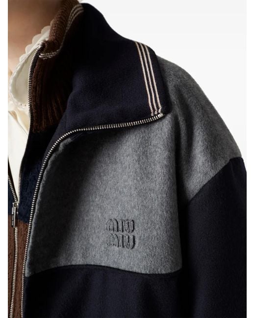 Miu Miu Blue Embroidered-Logo Zipped Sweatshirt