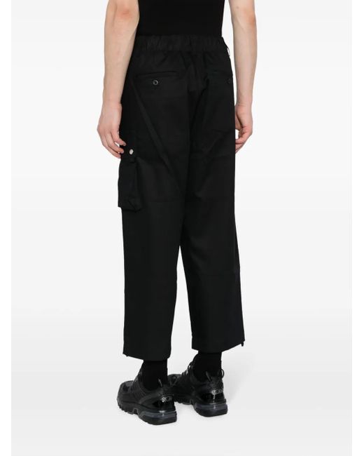 Spoonyard Black Cropped Wide-Leg Cargo Trousers for men
