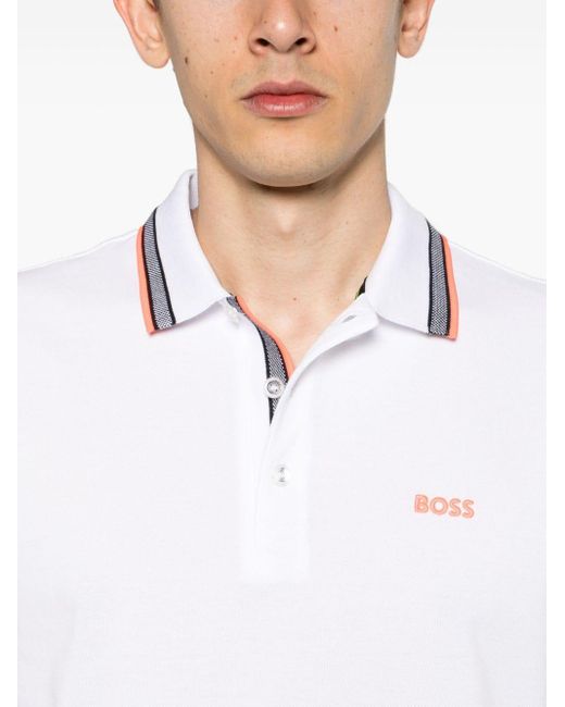 Boss White Logo-embroidered Cotton Polo Shirt for men