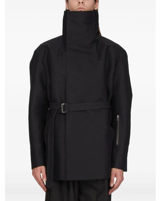 Rick Owens Black Dracucaban Funnel-Neck Belted Jacket for men