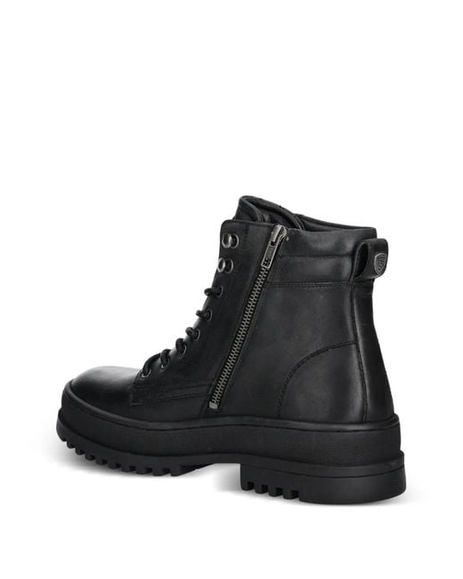 Blauer Black Lace-Up Side-Zip Boots for men