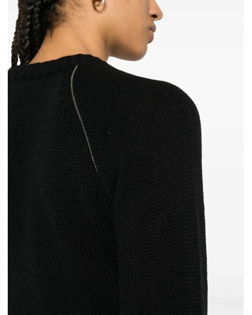 Fabiana Filippi Black Raglan-Sleeves Trimmed Jumper