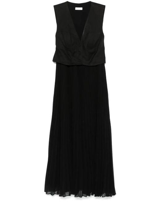 Sandro プリーツ マキシドレス Black