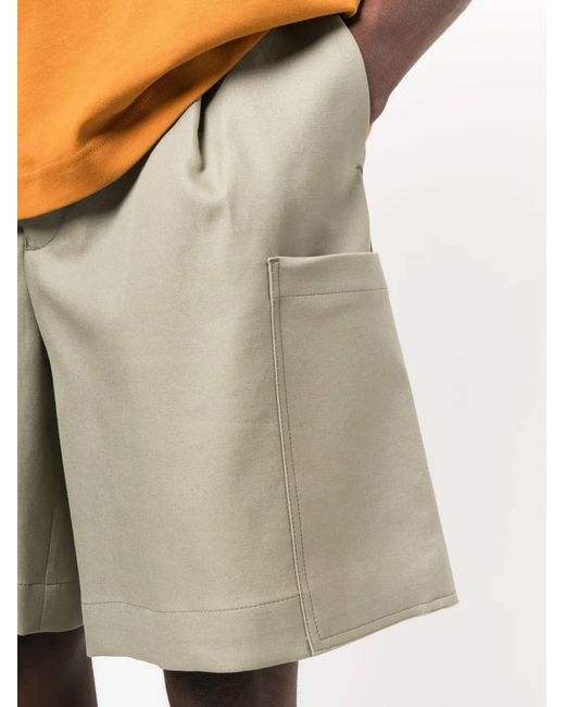 Emporio Armani Natural Inverted-Pleat Wide-Leg Cotton Shorts for men