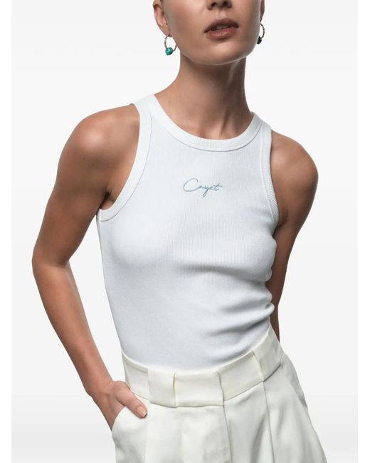 CAYET White Rita Logo-Embroidered Ribbed Tank Top