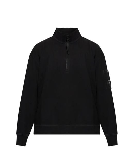 C P Company Black Lens-Detail Quarter-Zip Sweater for men