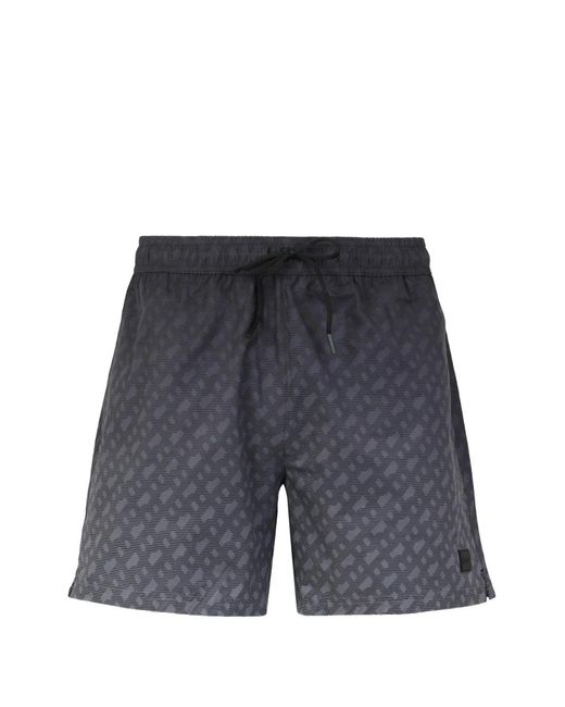 Boss Blue Logo-Badge Swim Shorts With Degradé Monogram Print for men