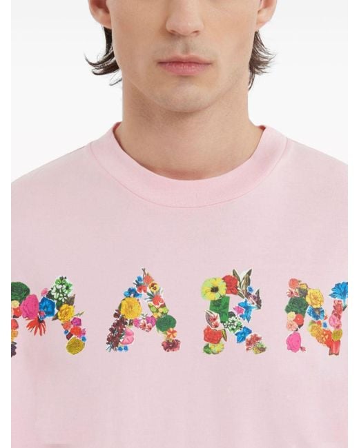 Marni Pink Floral Logo-print Cotton T-shirt for men