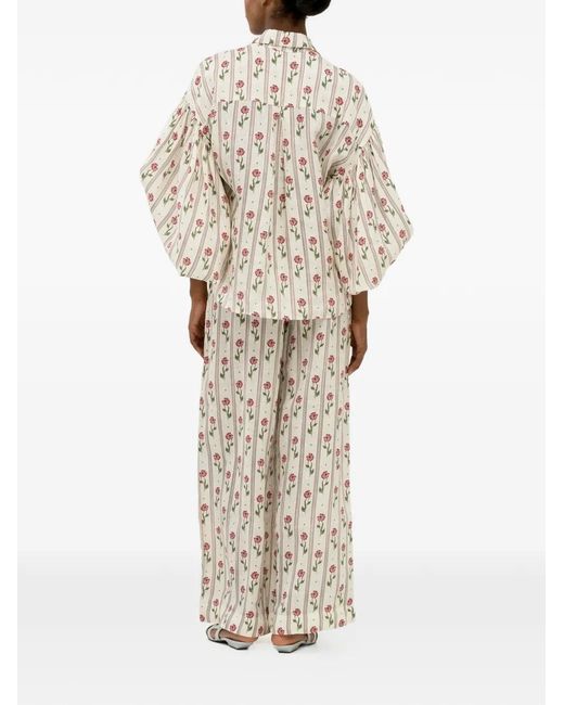 Agua Bendita White Tota Quebrada Floral Print Trousers